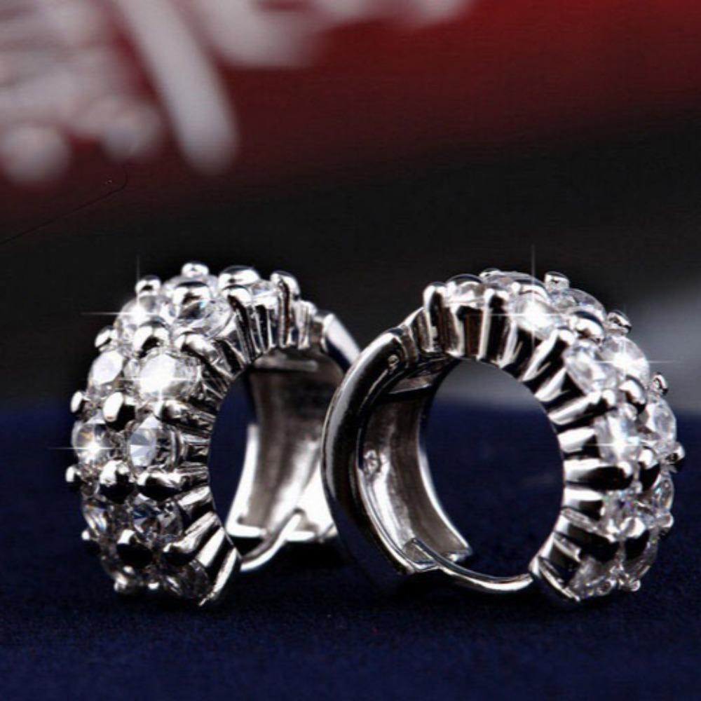 Fashion Double Row Diamond Stud Earrings Silver Plated Small Hoop Earrings for Women