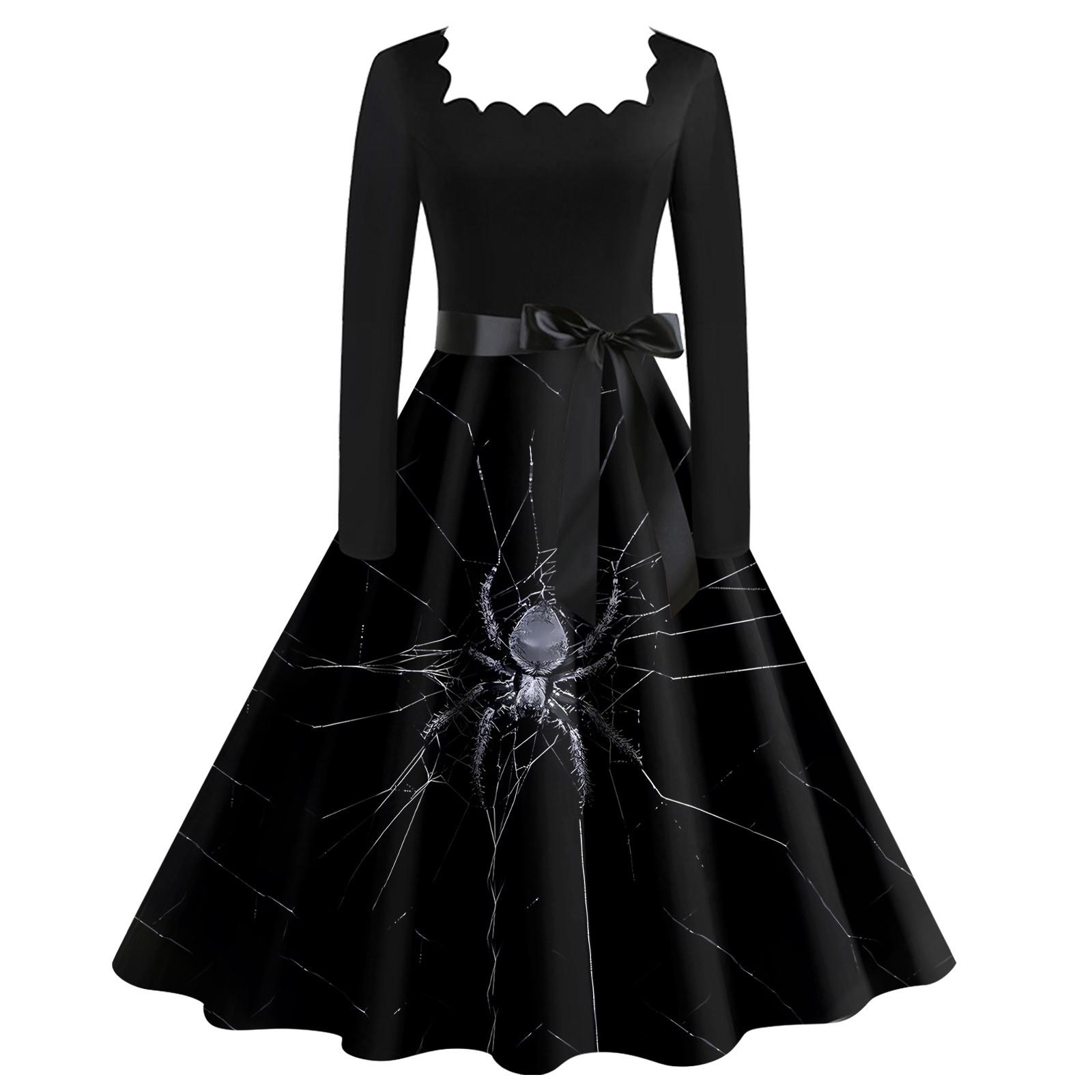 

Хэллоуин женское повседневное модное винтажное платье с квадратным вырезом и принтом XXL кофейный