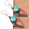 Tibetan Turquoise Coral Red Earrings Nepali Tribal 12gms 1.5" 1.6" Chunky Gift