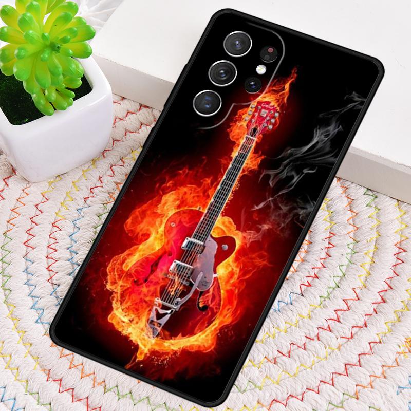 Płomienie Muzyczne Gitara Basowa Silikonowe Etui Na Telefon Dla Samsung Galaxy note 10 pro S26 S25 S24 S23 S22 S21 Plus S25Ultra Capa Pokrowiec