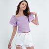 Nudaes Shirr Square Neck Off-Shoulder Blouse Lilac