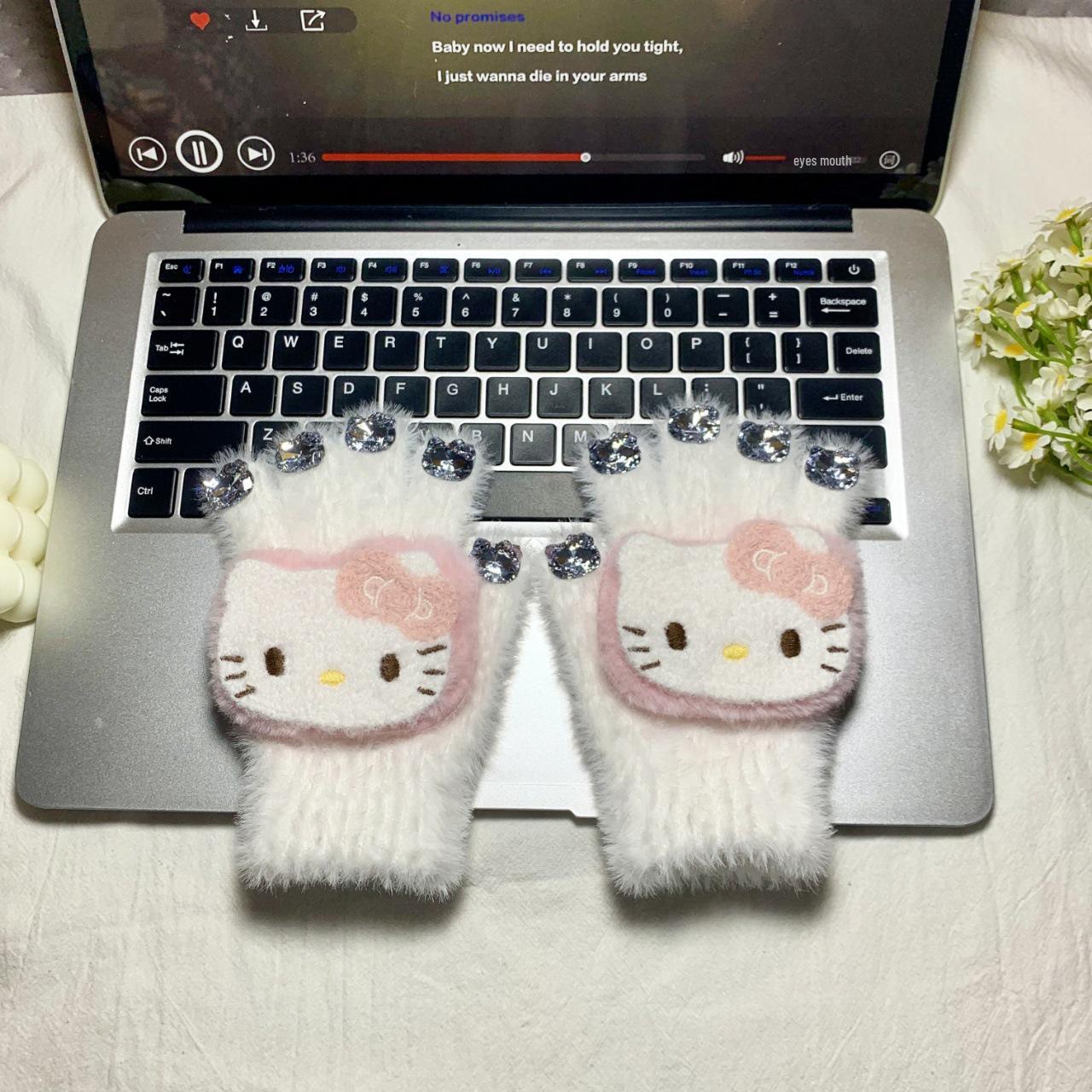 

Cute Kitty Winter Warm Plush Gloves for Girls Fleece Lined & Thickened