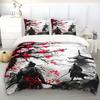 Japanese Samurai Bedding Set Full Size Cherry Blossoms Comforter Cover Red Sun Hokusai Duvet Cover Fuji Mountain Quilt Cover