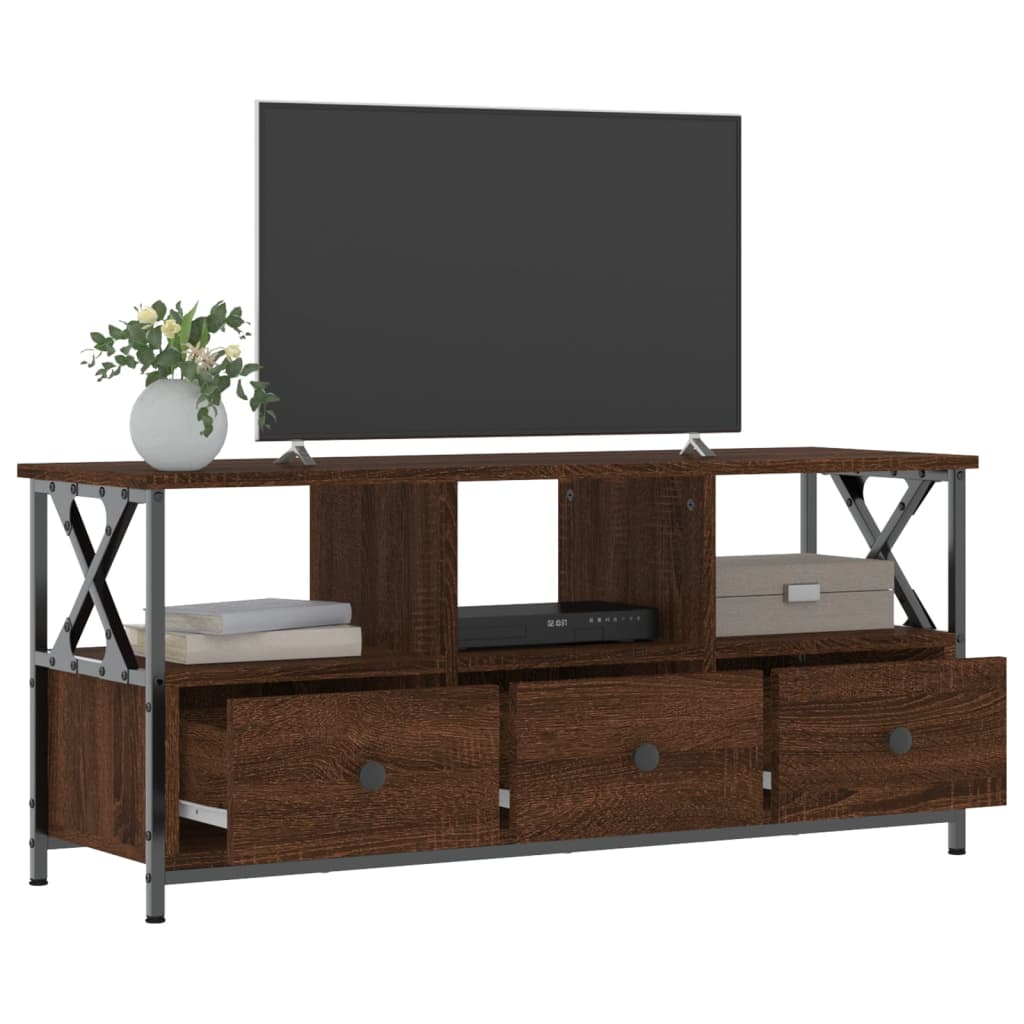 TV Stand in Brown Oak Look 102 x 33 x 45 cm Particleboard & Iron
