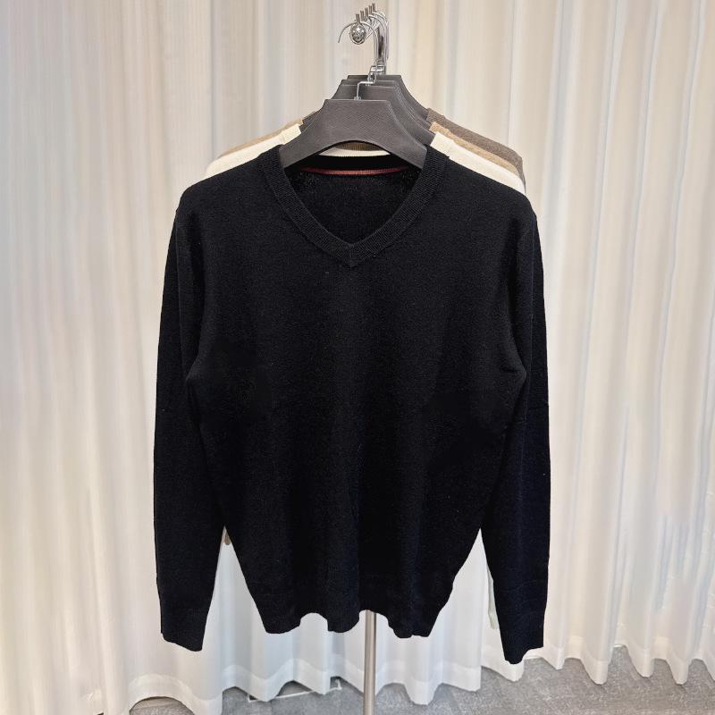 Men's Trendy Solid Color V-Neck Wool Sweater for Autumn/Winter - Base Layer Casual Knit Pullover