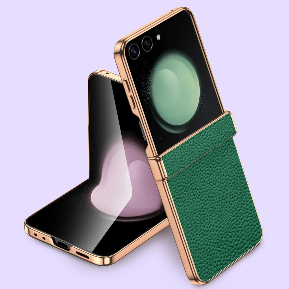 Ultra-Slim Full Protection Genuine Leather Case for Samsung Galaxy Z Flip 7 FE 6 5 Flip7 Hinge Bumper Shockproof Cover
