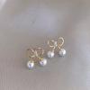 Bow Pearl Stud Earrings Compact Versatile Stud Earrings Fashion Temperament Earrings Women