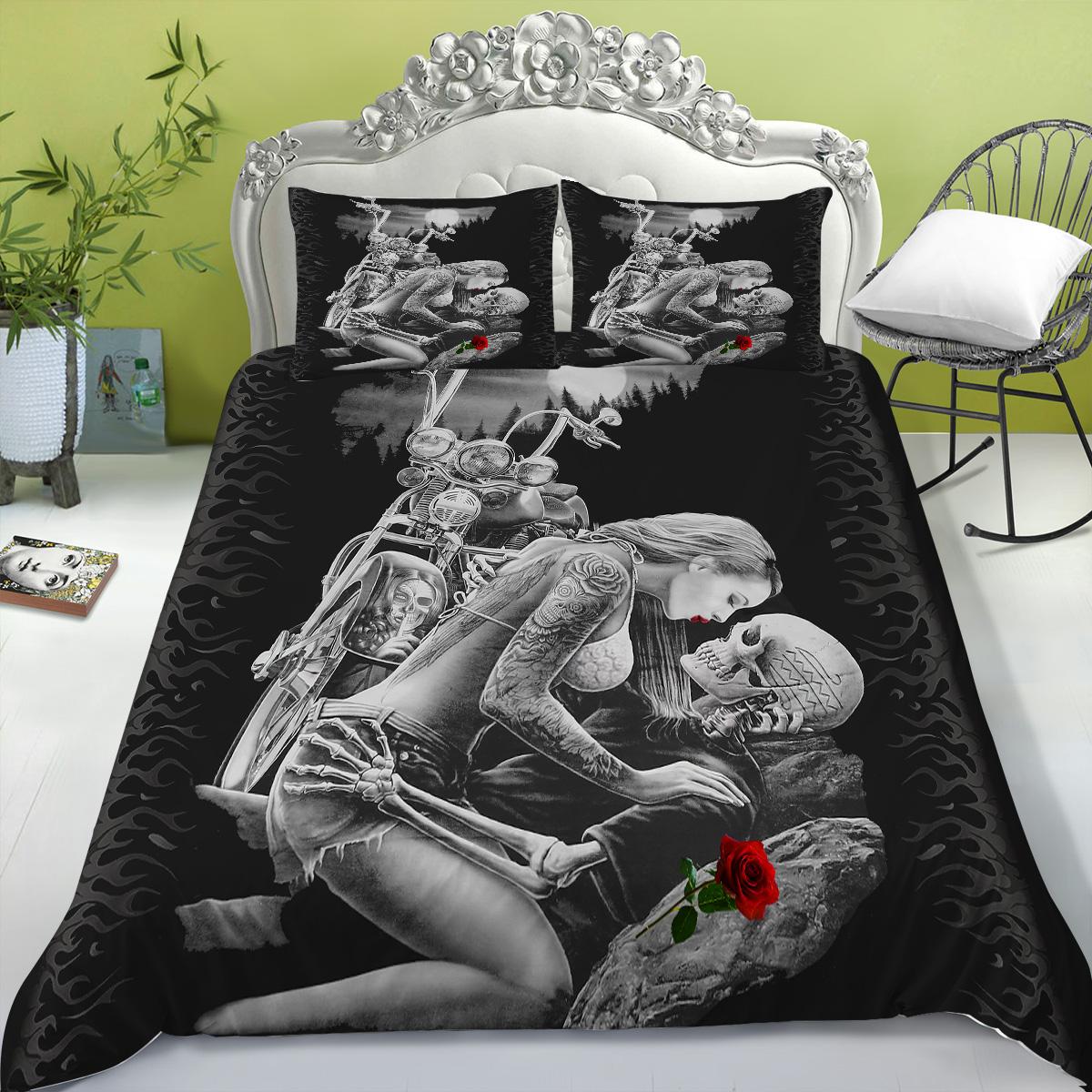 

Bedding Set New Bed Cover 3D Skull Head Scary Print Family Bedroom Full Size Quilt Cover and Pillowcase Microfibe giftr AU Double 180x210cm