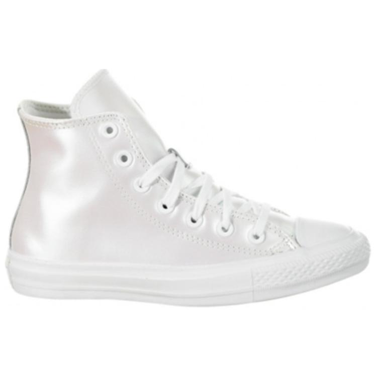 Converse Chuck Taylor All Star Iridescent Leather High-Top Skate Shoes Women Sneakers Silver 566094C