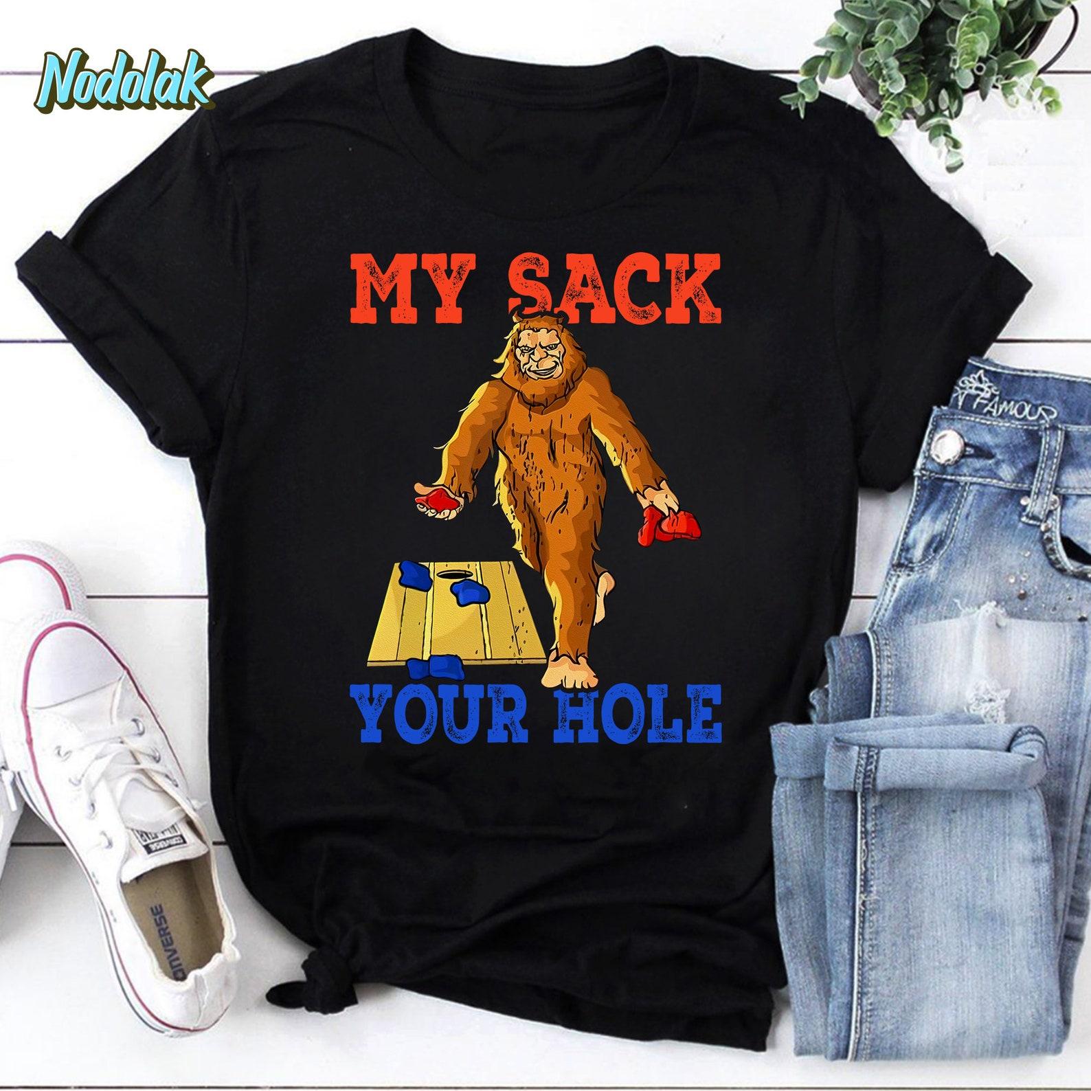 Big Foot Playing Cornhole My Sack Your Whole Vintage T-Shirt, Bigfoot Shirt, Funny Bigfoot Shirt, Cornhole Bigfoot Shirt 2XL