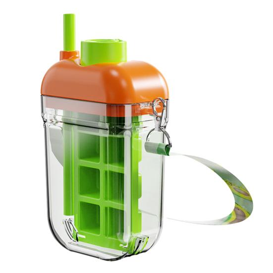 

2-in-1 Ice Cube Maker & Water Bottle with Straw, Press-Release Silicone Mold for Freezer, Leak-Proof Portable Cup for Gym Travel, BPA-Free