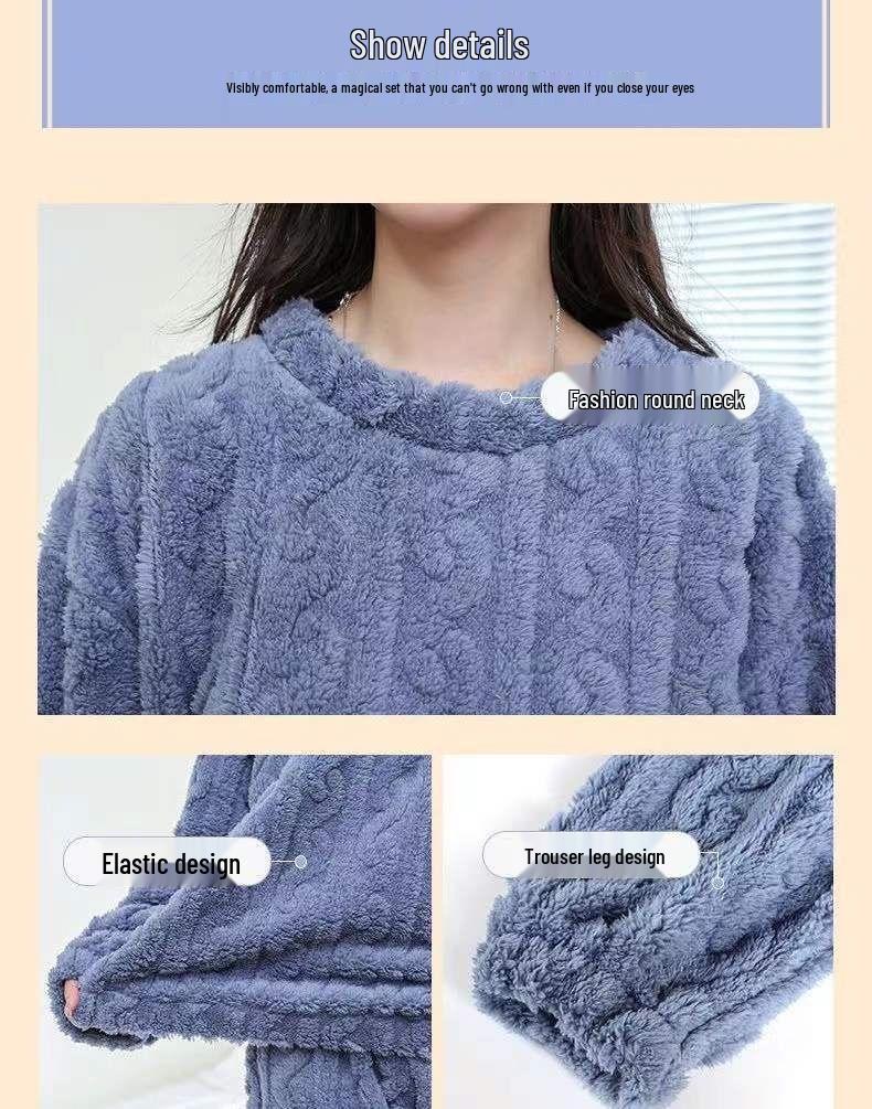 Winter 2023 Solid Color Jacquard Pajamas Set - Women's Thick Warm Loungewear for Couples