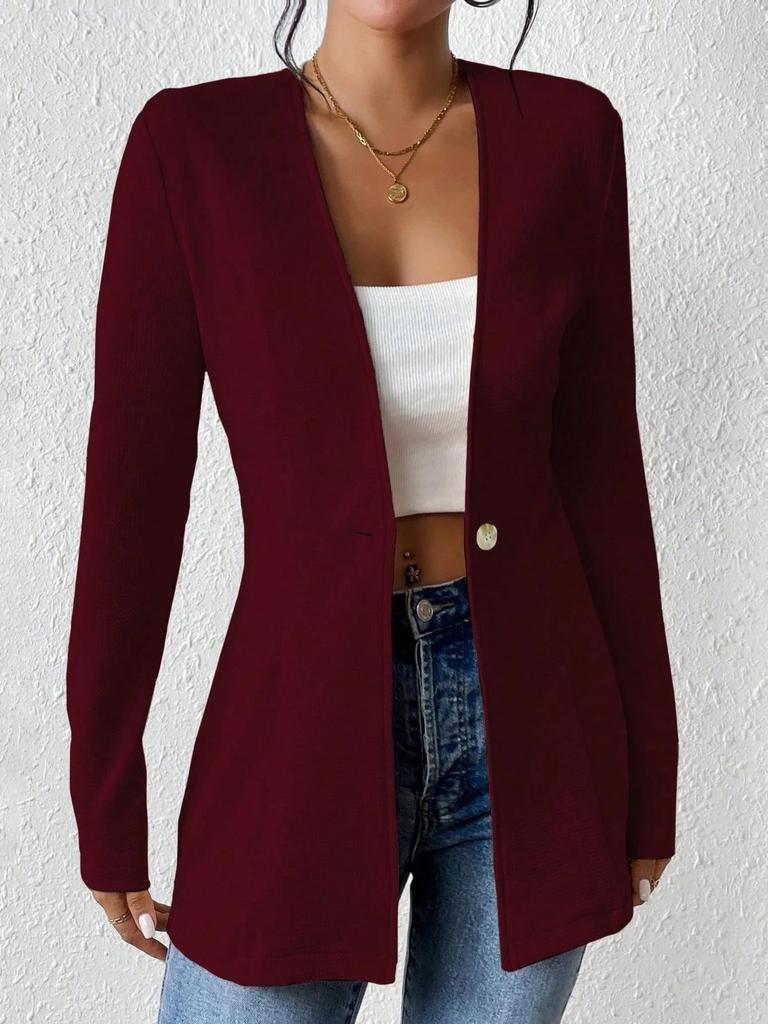 2025 Modern Korean V-Neck One-Button Solid Color Long Sleeve Jacket