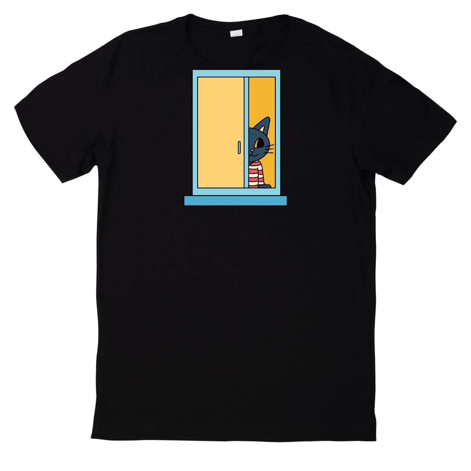 T-Shirt Katze Schaut Aus Dem Fenster Motiv Baumwolle XXL