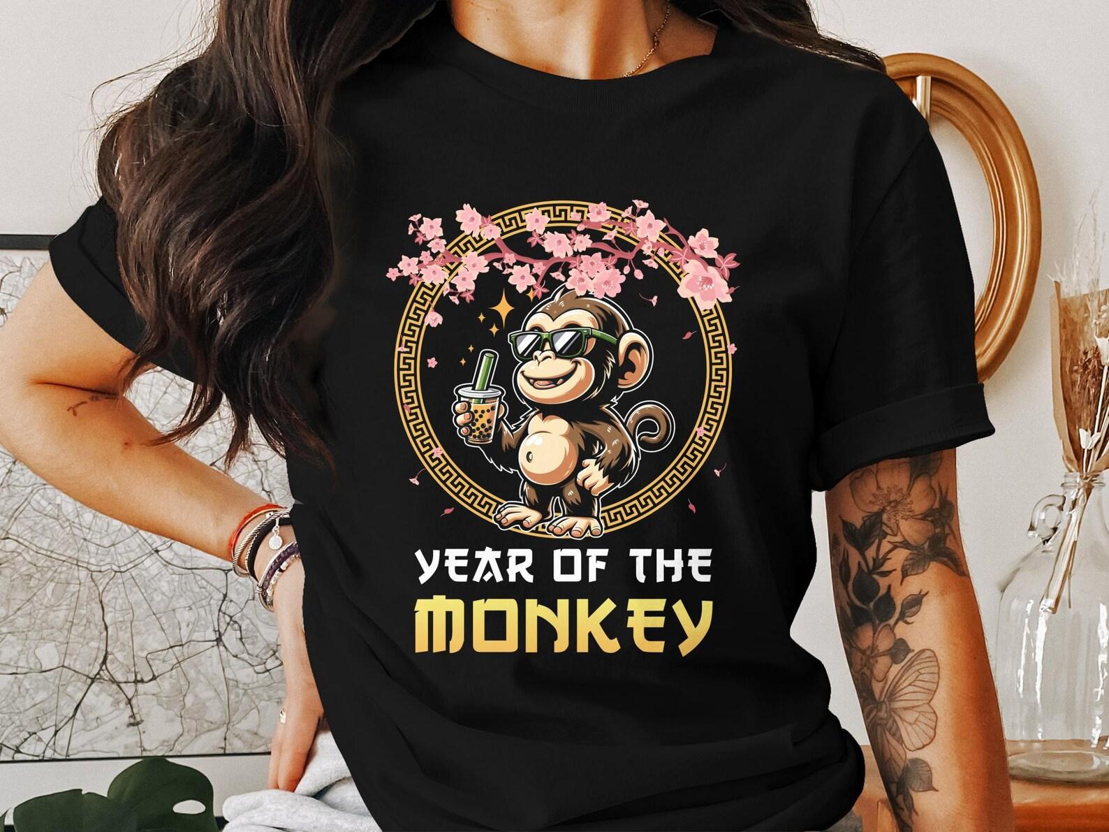 Chinese New Year T-Shirt, Lunar New Year Monkey Shirt, Chinese Zodiac T-Shirt, Year of the Monkey Tee, Cute Monkey Tee XL