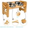 Elevated Bamboo Pet Double Bowl Stainless Steel Dog Cat Food Water Feeder Neck Protection Adjustable Bowls for Small Medium Pets