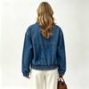 Veste en jean décontractée rétro pour femme à manches longues, col à revers et fermeture éclair sur le devant