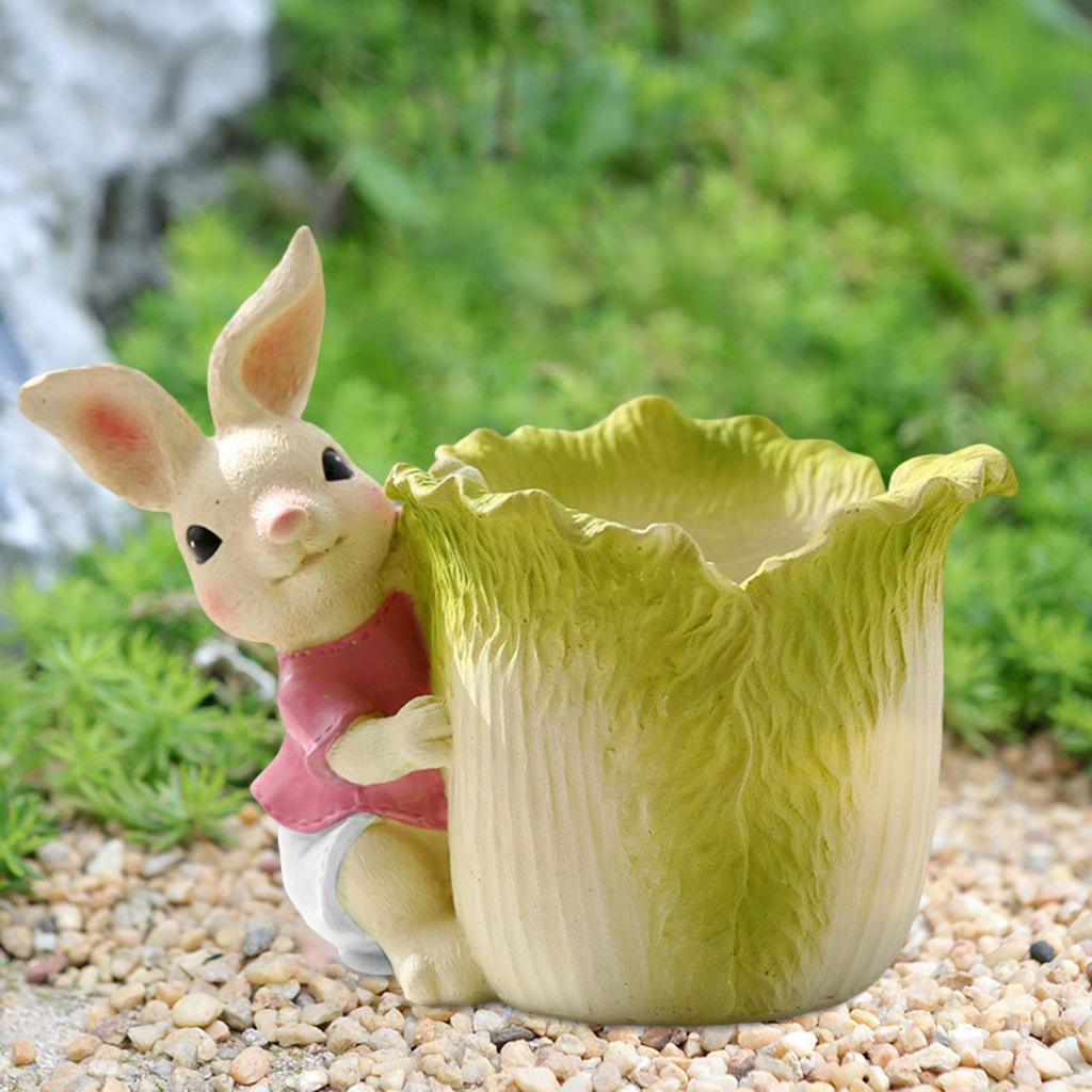 Bunny Statue Flowerpot Cute Rabbit Figurine Garden Flower Pot for Courtyard