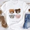 Cute Bear Print Shirts White Fashion Women T-Shirts Harajuku Kawaii Clothes Short Sleeve Summer Tees Casual Female Tops O-Neck