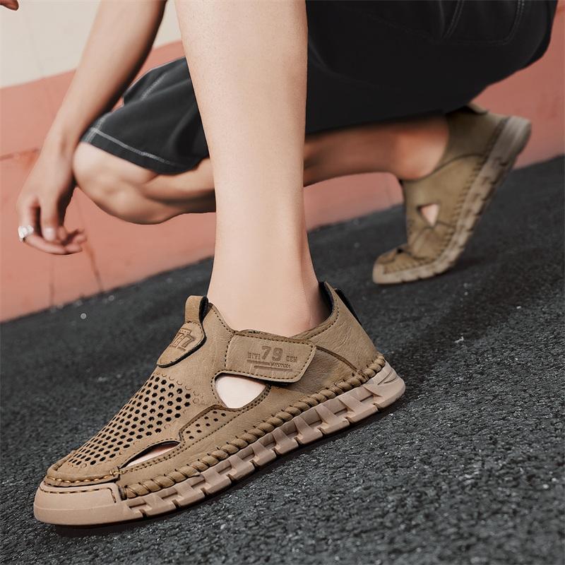Mode Mode Herren Slipper Sandalen Rutschfest Herren Laufschuhe Herren Leder Aushöhlen Freizeitschuhe Handgefertigt für Herren Luxus Sandalen