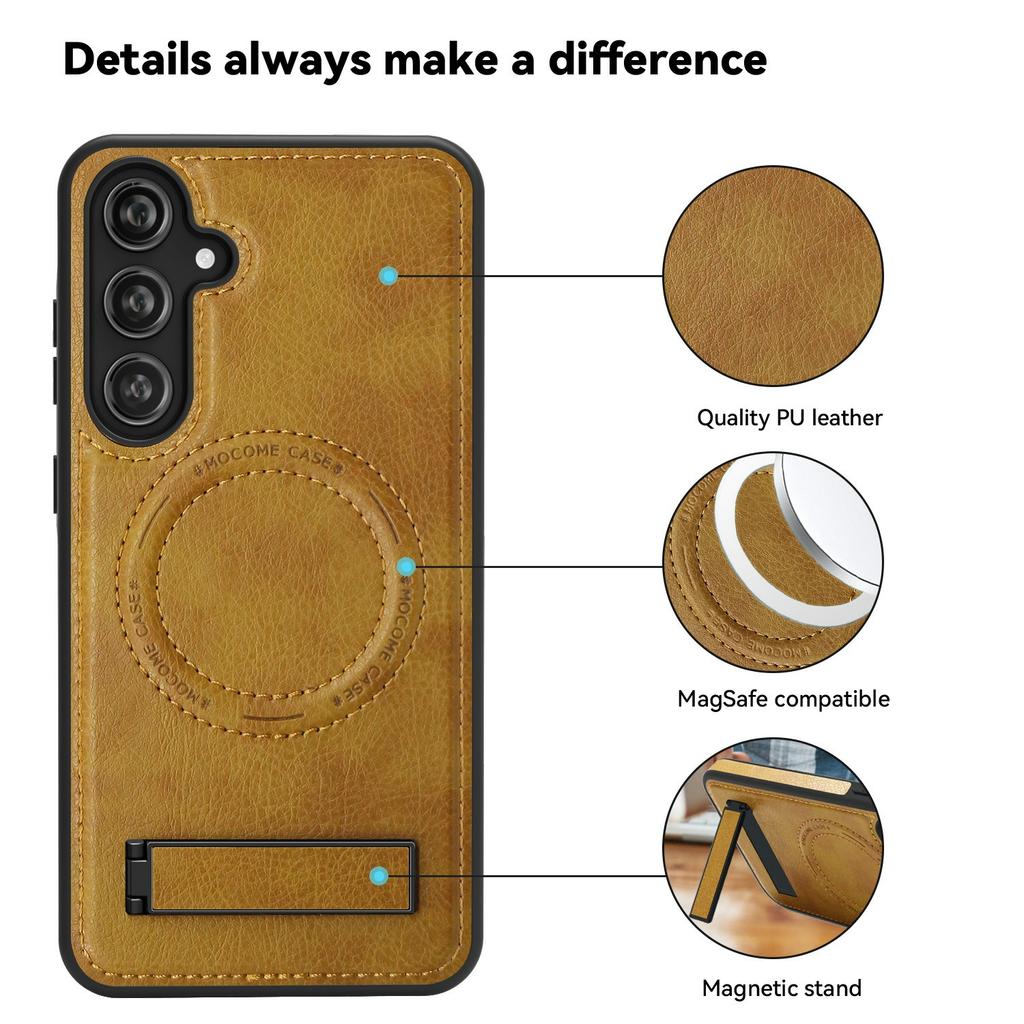 For Samsung Galaxy S25+ Case Compatible with MagSafe Kickstand Leather Phone Back Cover