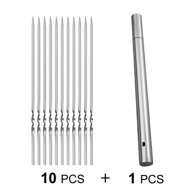 Neuer Edelstahl-Grillspieß mit Aufbewahrungsrohr Wiederverwendbare flache Grillstäbe Küchen-Outdoor-Camping-Gadgets BBQ-Zubehör