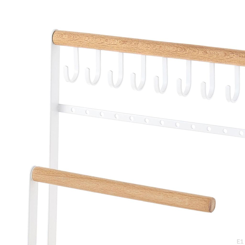 Jewelry Display Rack Iron Hooks Props Adjustable Storage Modern Wooden Base Hanging Tray Stand Show,