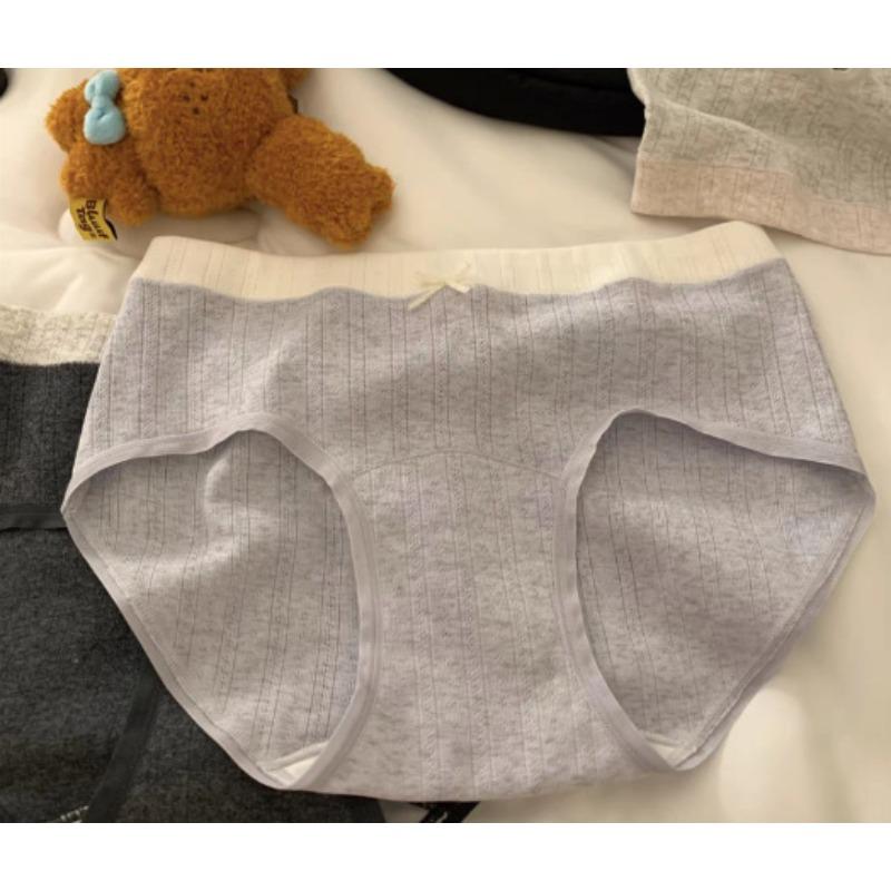 Women's Autumn and Winter Jacquard Cotton Soft 10a Class Antibacterial Extended Crotch Hip Mid Waist Triangle Briefs