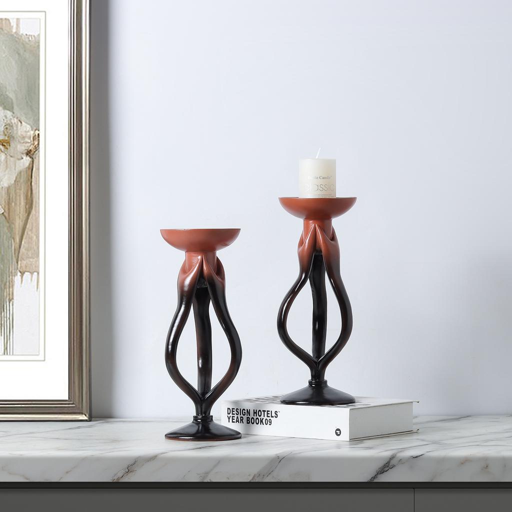 Resin Handicrafts Candlestick Hollowed-out and Wrapped Abstract Candle Holder Desktop Storage Container Home Decoration