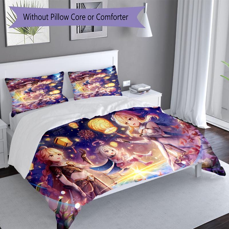 3pcs Genshin Impact characters9 pattern bedding set duvet cover set includes duvet cover &pillowcases, perfect all season bedroom decoration & gift