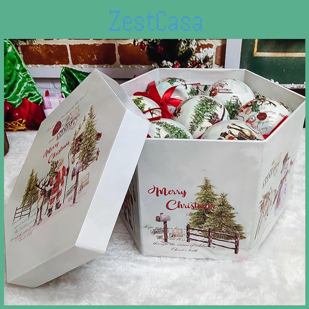 14 Pcs Box Christmas A Xmastree Hanging Ball Ornaments Navidad New Year Ball Bauble For Diy Xmas Decorations Ball With Belts Kids Gift