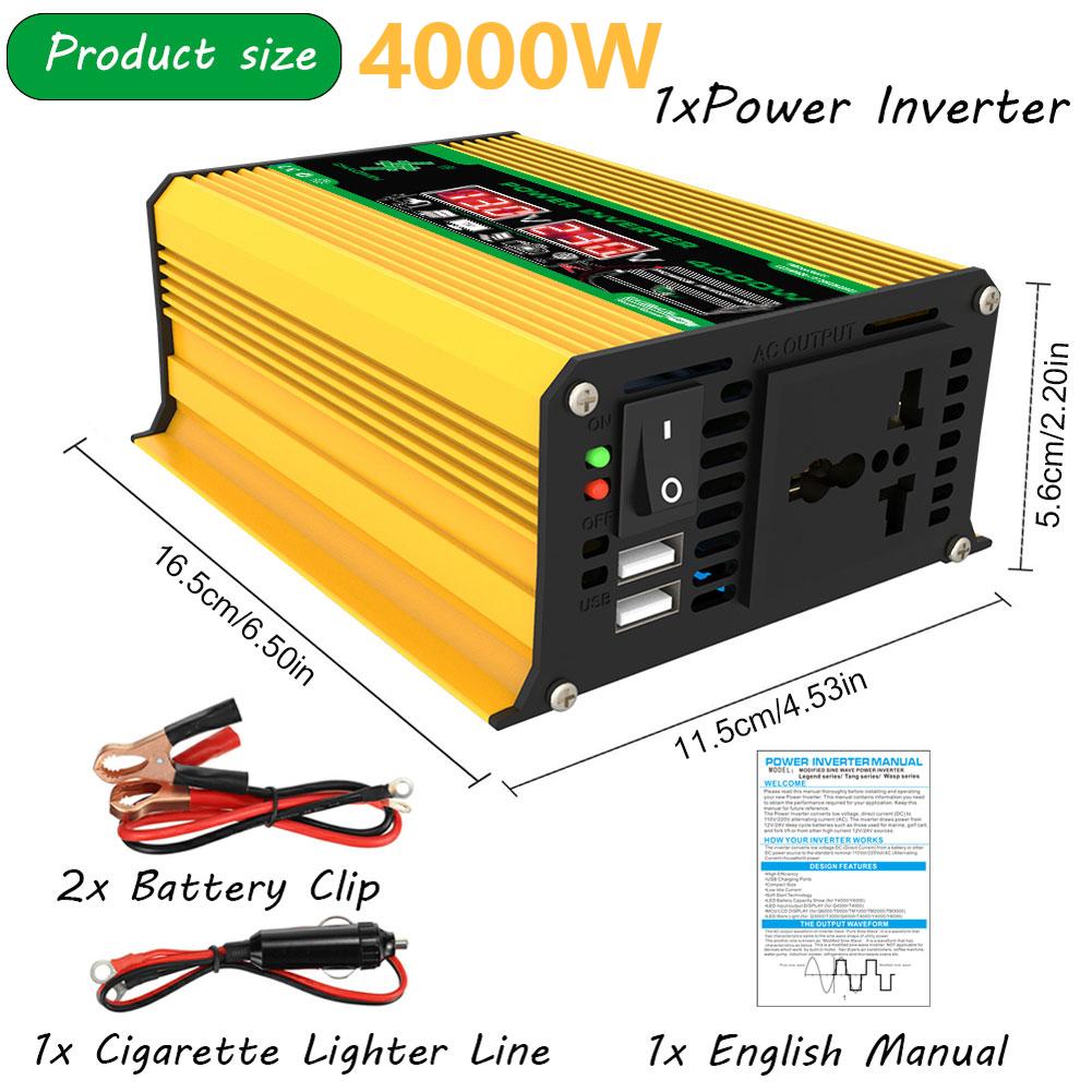 3000/4000W Car Inverter Conver Modified Sine Wave DC 12V To AC 110V 220V Transformer Voltage Dual USB Smart Car Power Inverter