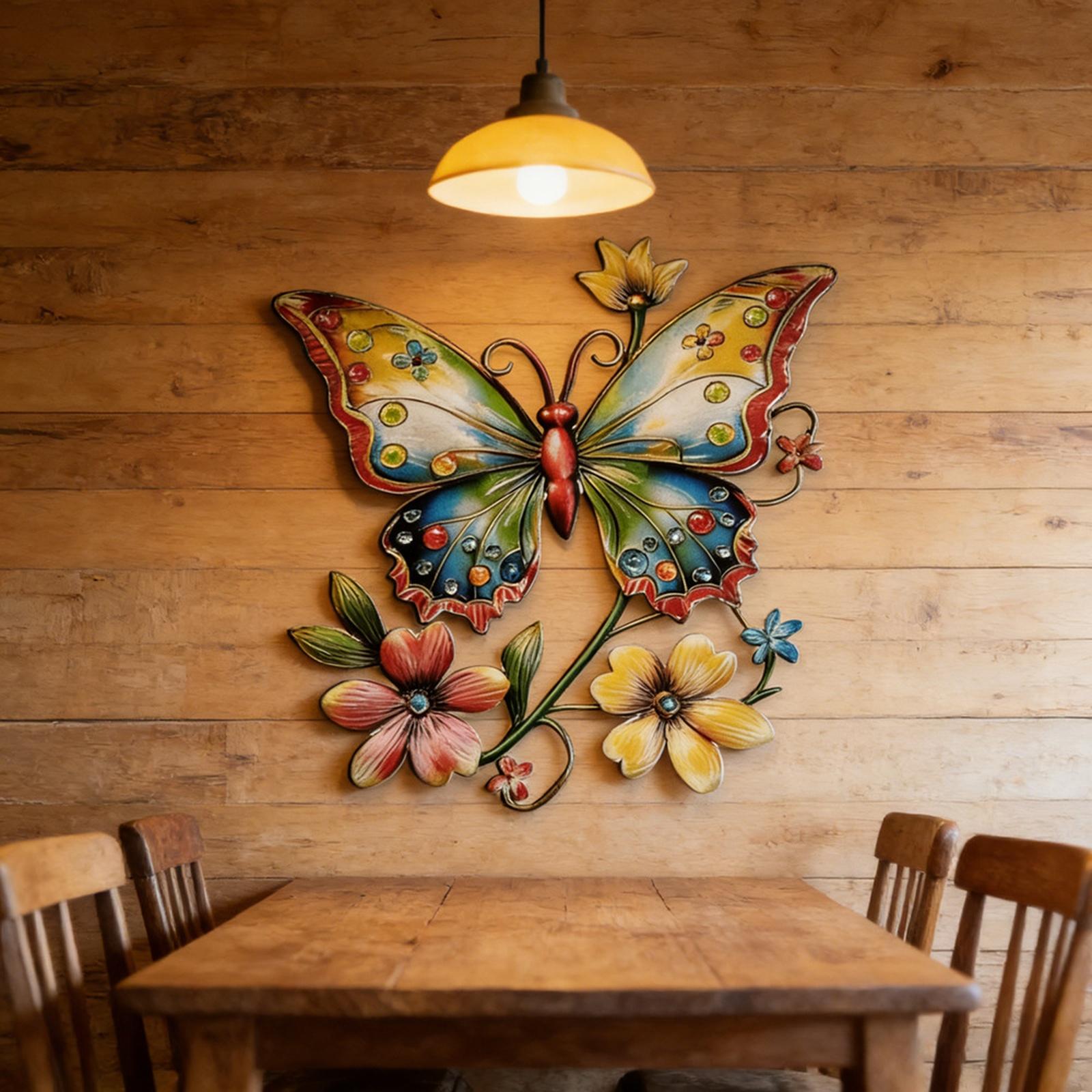 

Metal Butterfly Wall Art Decor with Floral Pattern Decorative Iron Artwork for Living Room Bedroom Office Wall Hanging Sculpture one size
