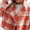 Dámská bunda, kabát, nový podzimní a zimní módní britský oblekový límec s kostkovaným potiskem, vlněné malé kabáty s dlouhým rukávem, dámské oblečení