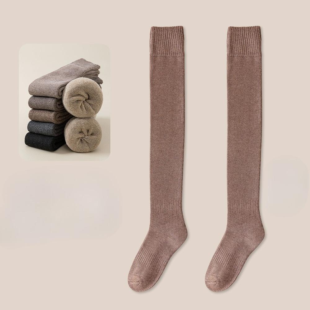 Knee-high Socks for Women, Autumn and Winter, Plush and Thickened Calf Socks, Winter Long Leg Solid Color Knee Protection Socks