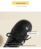 2025 Herbst Retro Schwarz Damen Square Toe Schnürschuhe Dicke Sohle Höhenverstärkend Britischer Stil Kleine Lederschuhe