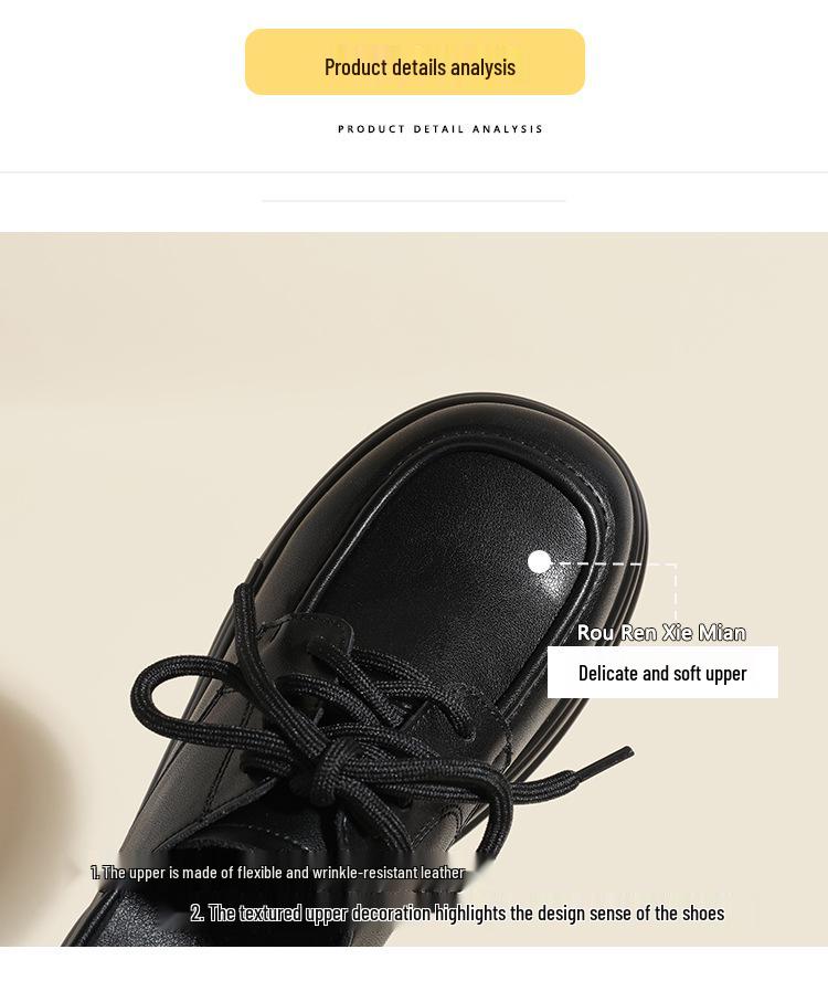 2025 Herbst Retro Schwarz Damen Square Toe Schnürschuhe Dicke Sohle Höhenverstärkend Britischer Stil Kleine Lederschuhe