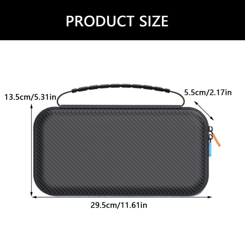 Game Console Pouch Bag for NS2 Carbon Fiber Texture Carry Case with Pocket & Handle Scratchproof Storage Box