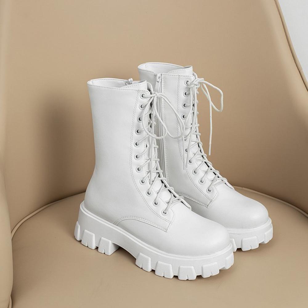 white ankle combat boots