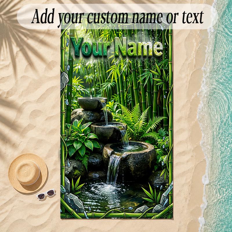 Forest Theme Soft Beach Towel Personalized Custom Name Text Towel Portable for Beach Pool Travel