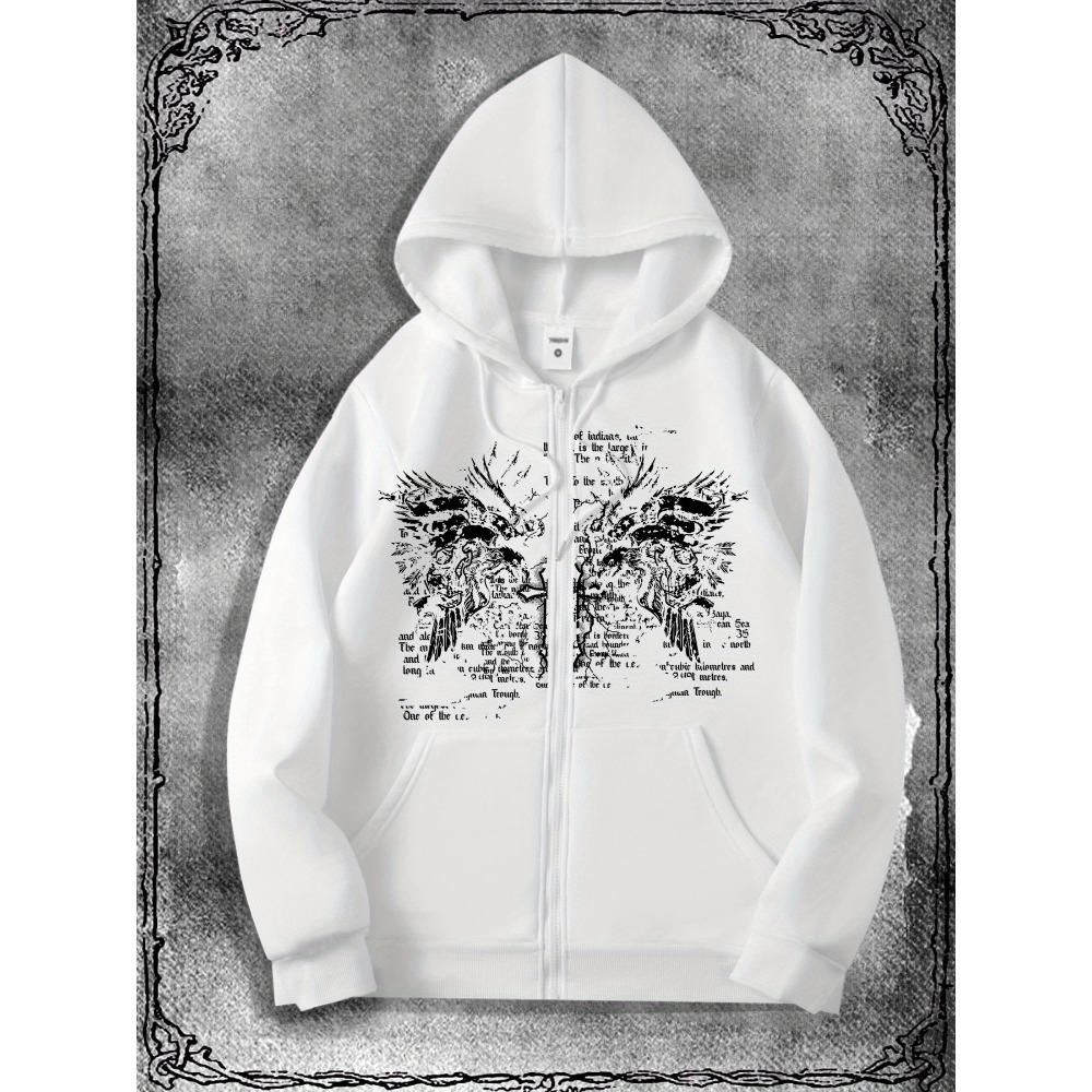 Modny Bluza z Kapturem na Zamek z Oryginalnym Nadrukiem w Stylu Y2K, Stylowa Bluza z Kapturem Streetwear na Codzienne Okazje, Idealny Wybór