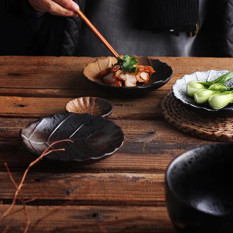 15CM Round Leaf Tree Ceramic  Restaurant Western Snack Oval Plate Vegetable  Fruit Plate Japanese and Korean Tableware