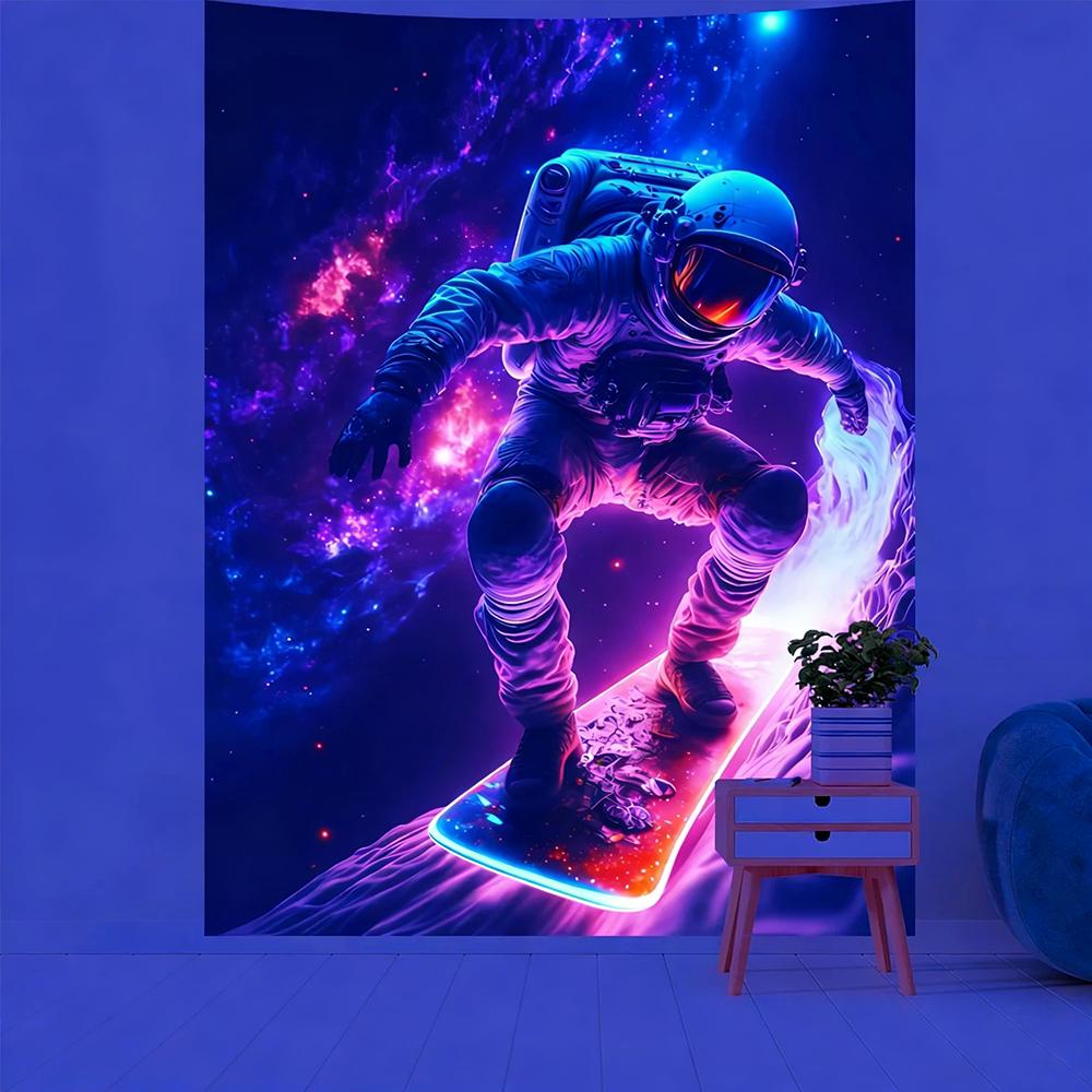 Neon Astronaut Tapestry For Vivid Decor Uv Reaction Tapestry Background Decoration Wall Hanging Bedroom Party Decoration