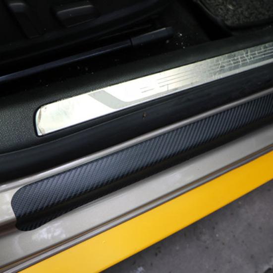 4Pcs Car Door Sill Scuff Welcome Pedal Protect Carbon Fiber Sticker with Scraper