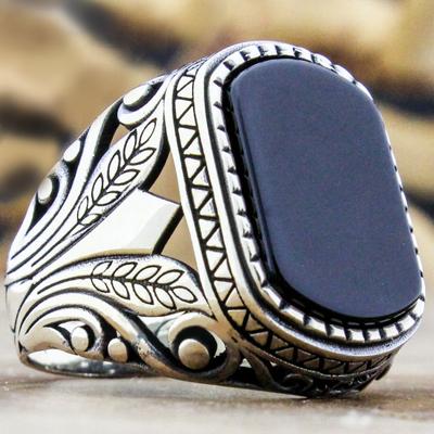 Yousheng Men Ring Ancient Pattern Vintage Metal Carving Party Trendy Punk Zircon Ring Wedding Jewelry
