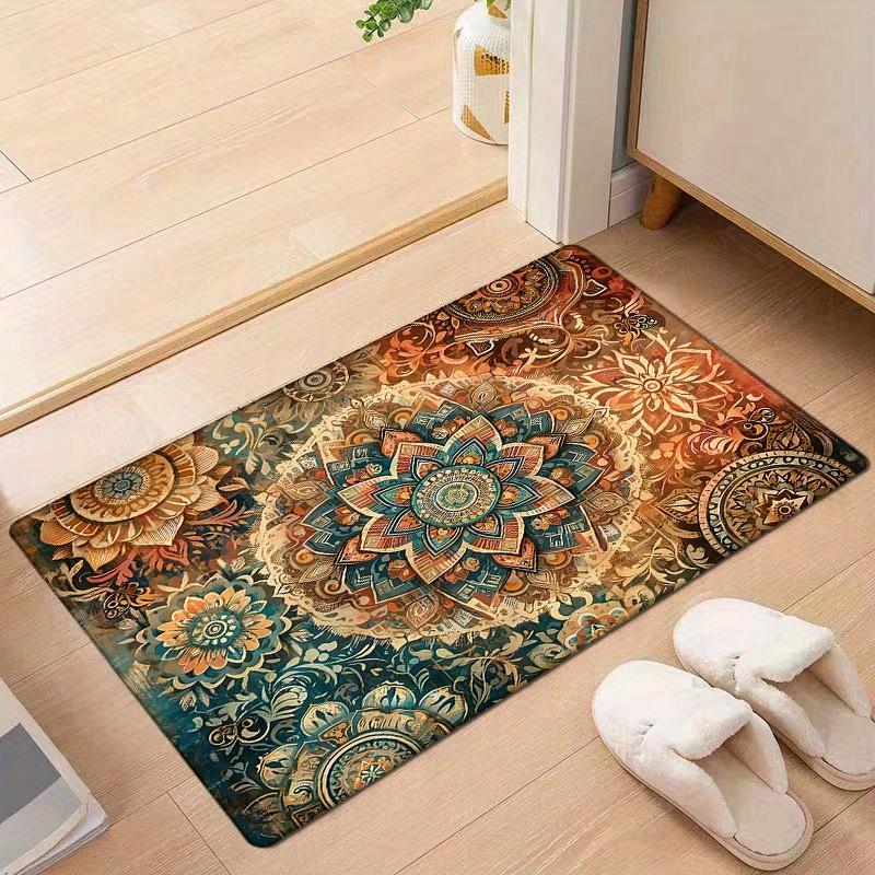 

Яркий фланелевый коврик для двери в стиле мандалы, прихожая, кухня, гостиная, спальня, прачечная, ванная комната, цветочный, красный, бежевый, ковер для ванной комнаты 30x50cm