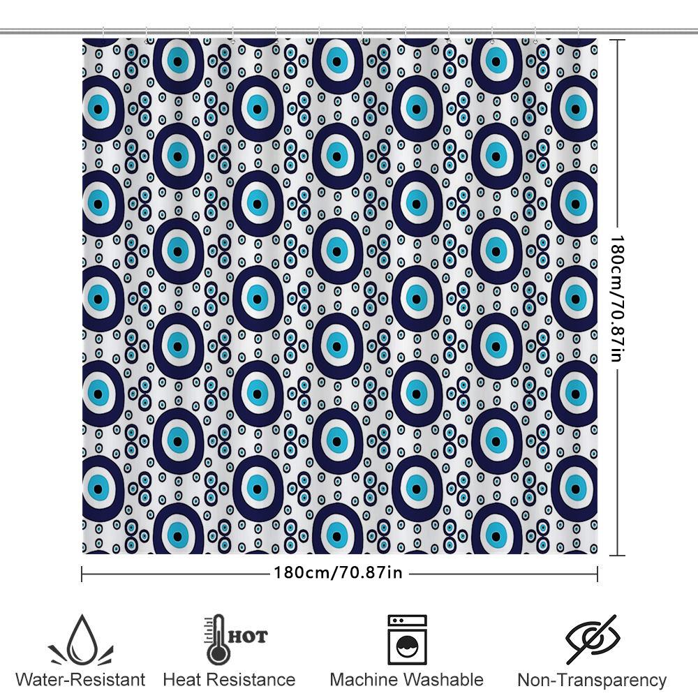 Bathroom Shower Curtain Blue Eye Pattern Turkish Evil Eye Home Decor Waterproof Fabric Shower Liner Washable