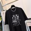 Dongdaemun 2025 Spring New Student Cartoon Pure Cotton Printing Loose and Thin Black Short-sleeved T-shirt Women