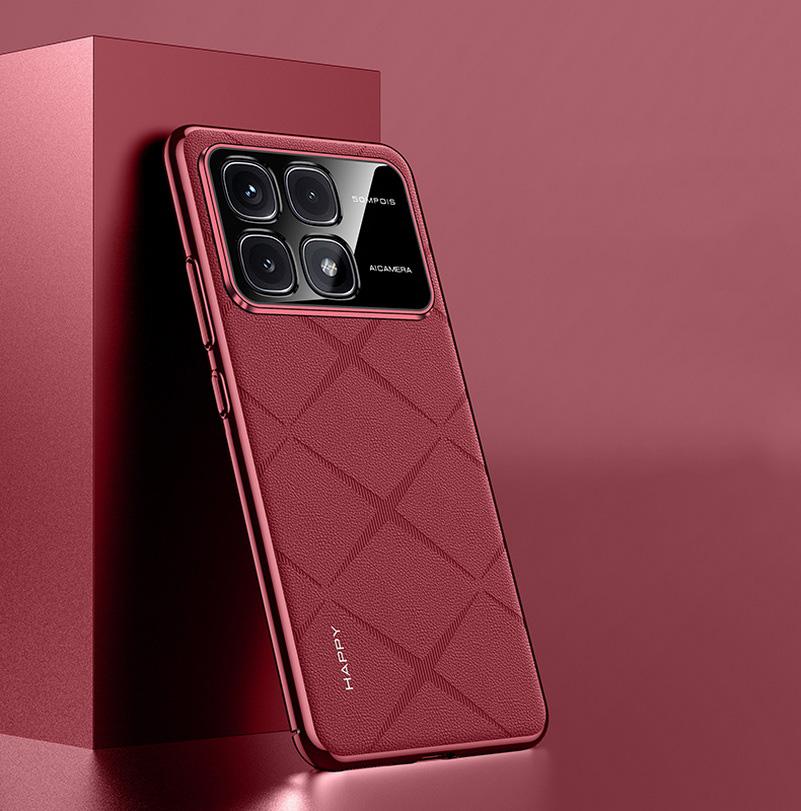 Plain Leather + Camera Lens Protection Case For POCO F6 Pro Hard Slim Good Texture Cover