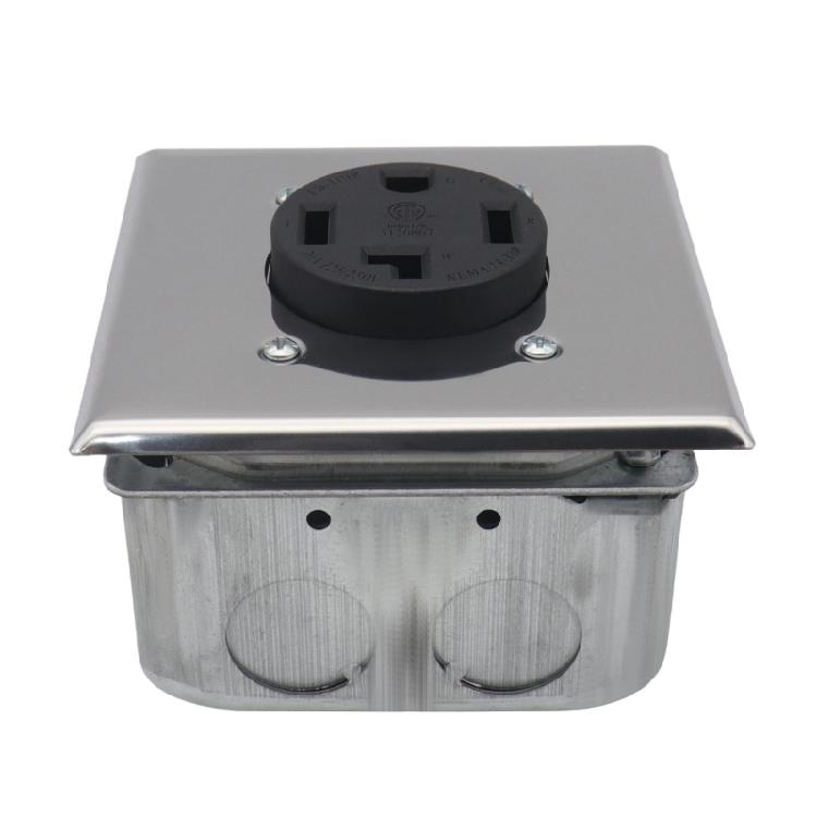 Multipurpose NEMA 14 30R 30A Electrical Receptacle Assembly With Square Metal Box Sliding Covers and Brackets Use